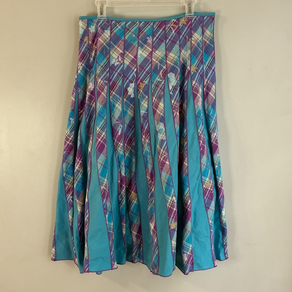 Y2K Nouveau Patchwork Floral Skirt Large Pleated‎ Midi Cottagecore Indie Artsy